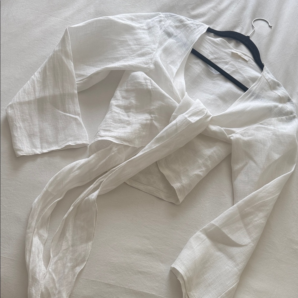 White linen Tie-Front Blouse